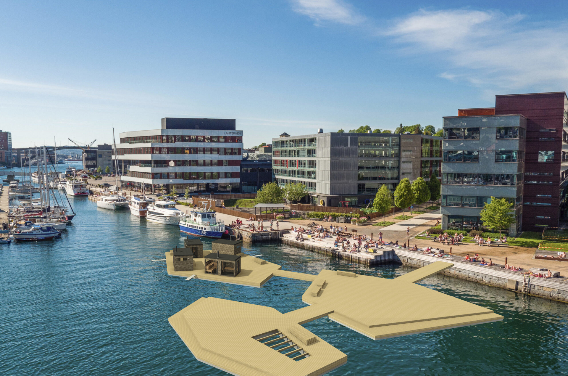 Konsept for Marineholmen med plassering i omgivelser